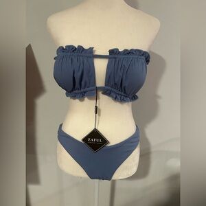 Zaful Dusty Blue Ruffled Bikini